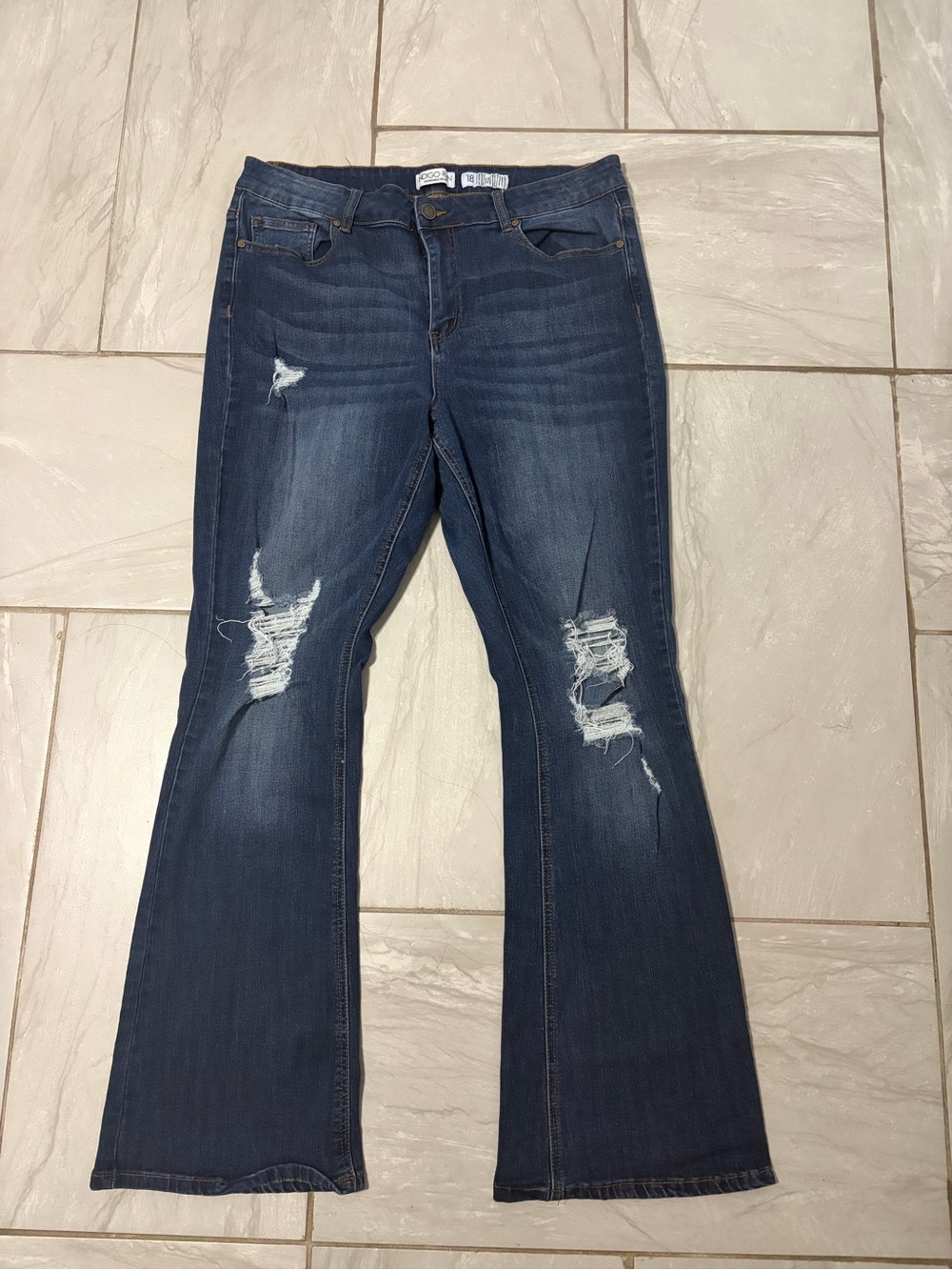 Indigo Rein Navy Distressed Flare Jeans